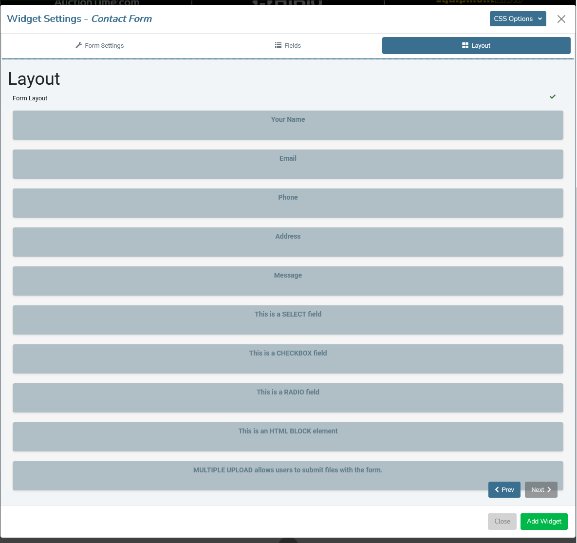 Default Layout tab - full width